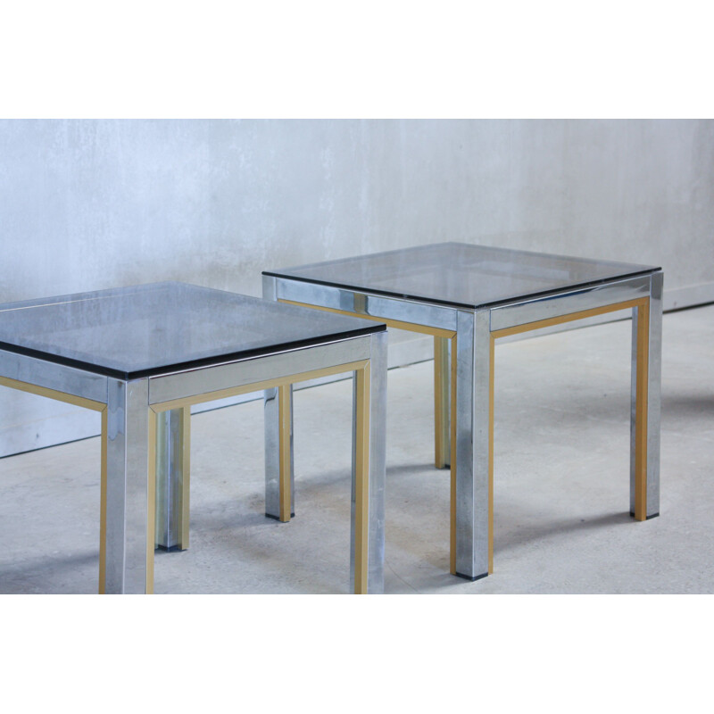 Pair of vintage Gold Chrome & Glass Side Tables by Renato Zevi, Italy 1970s