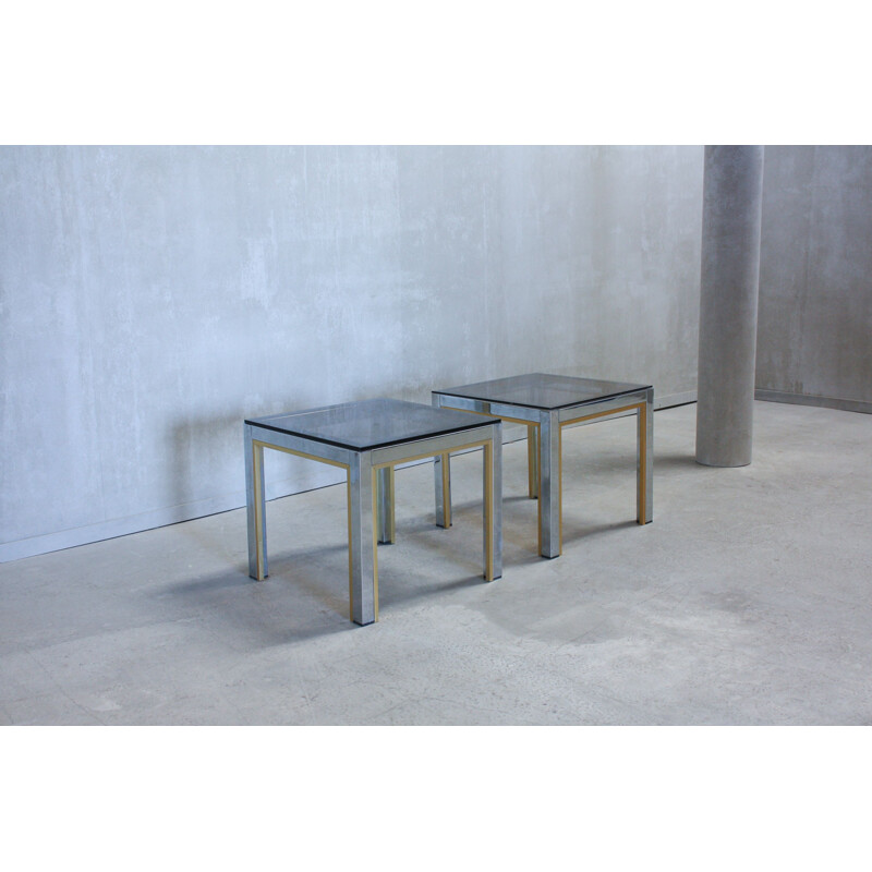 Pair of vintage Gold Chrome & Glass Side Tables by Renato Zevi, Italy 1970s