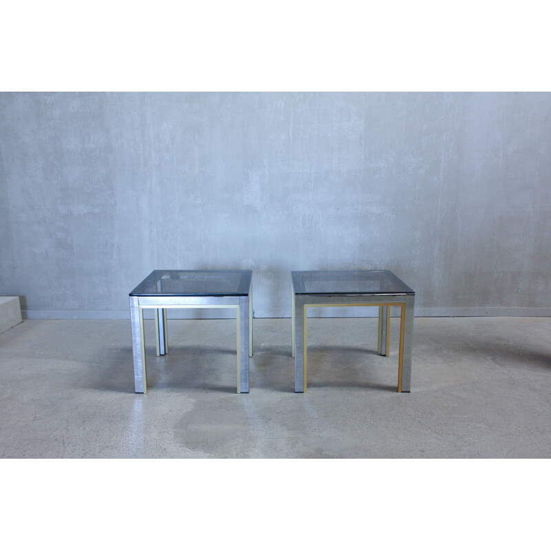 Pair of vintage Gold Chrome & Glass Side Tables by Renato Zevi, Italy 1970s