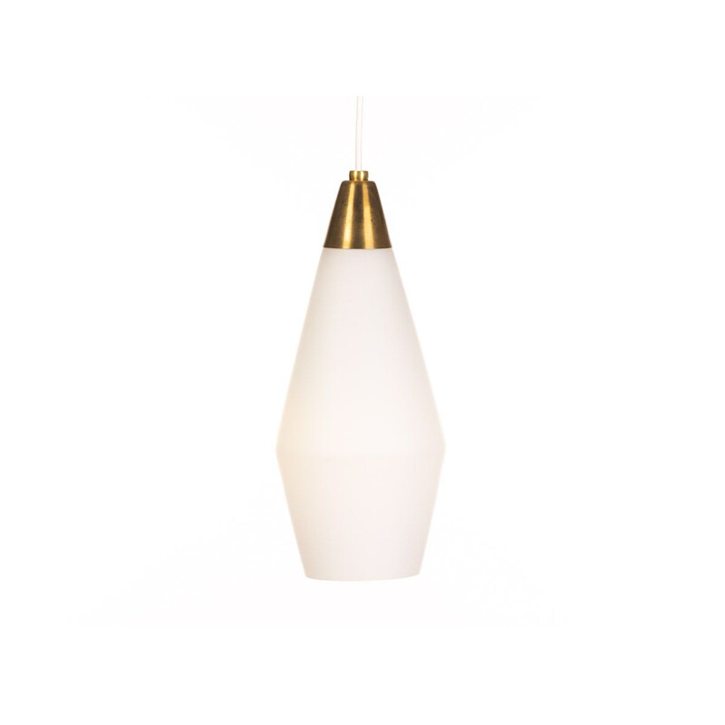 Vintage opaline glass and brass pendant lamp, Denmark 1960s