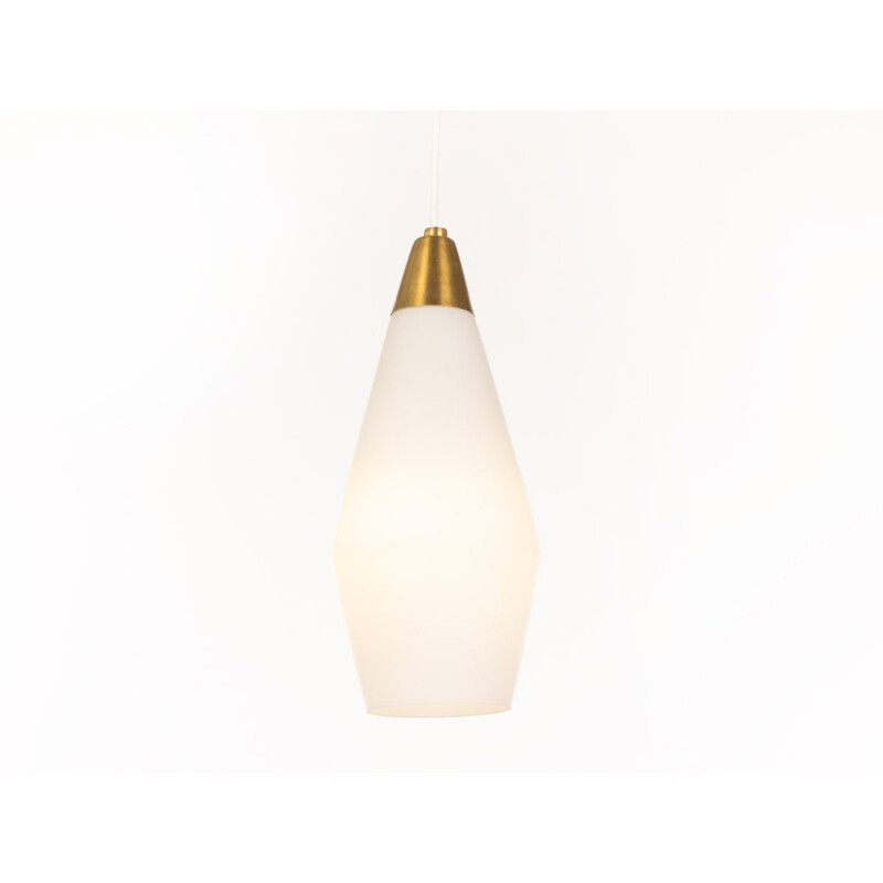 Vintage opaline glass and brass pendant lamp, Denmark 1960s