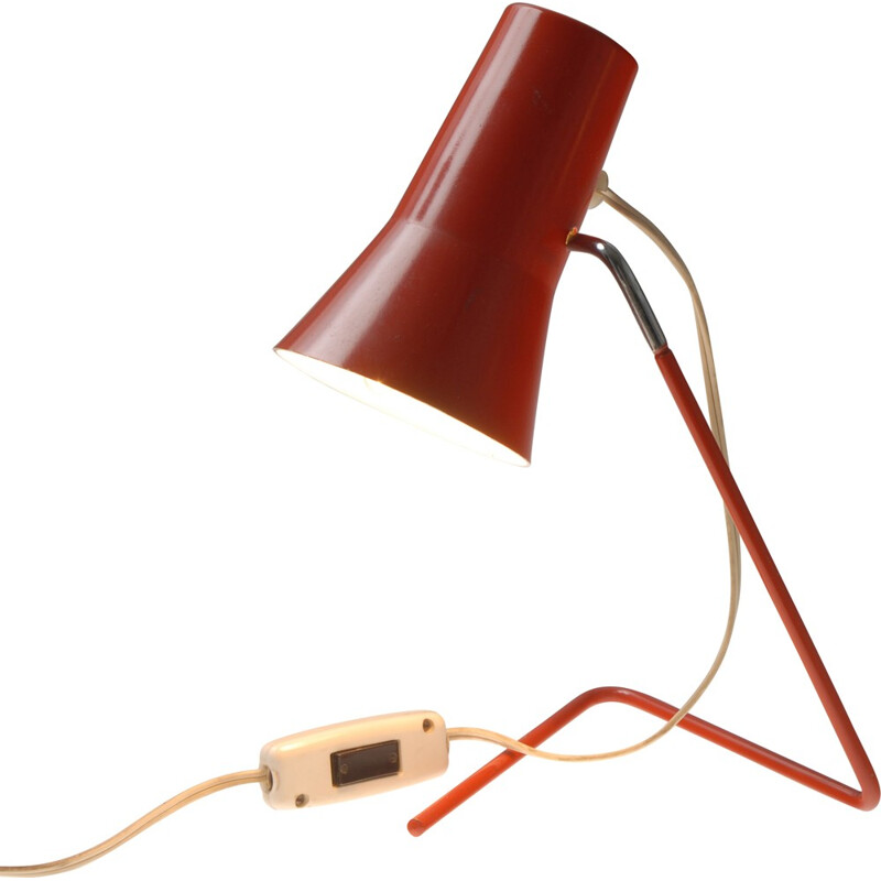 Lampe de table tchèque Drupol en métal rouge, Josef HURKA - 1950