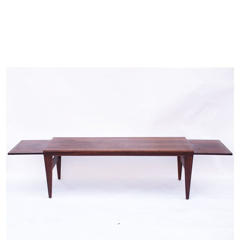 Grande table basse vintage scandinave  Illum Wikkelso Palissandre de Rio, 2 extensions danoise 1950