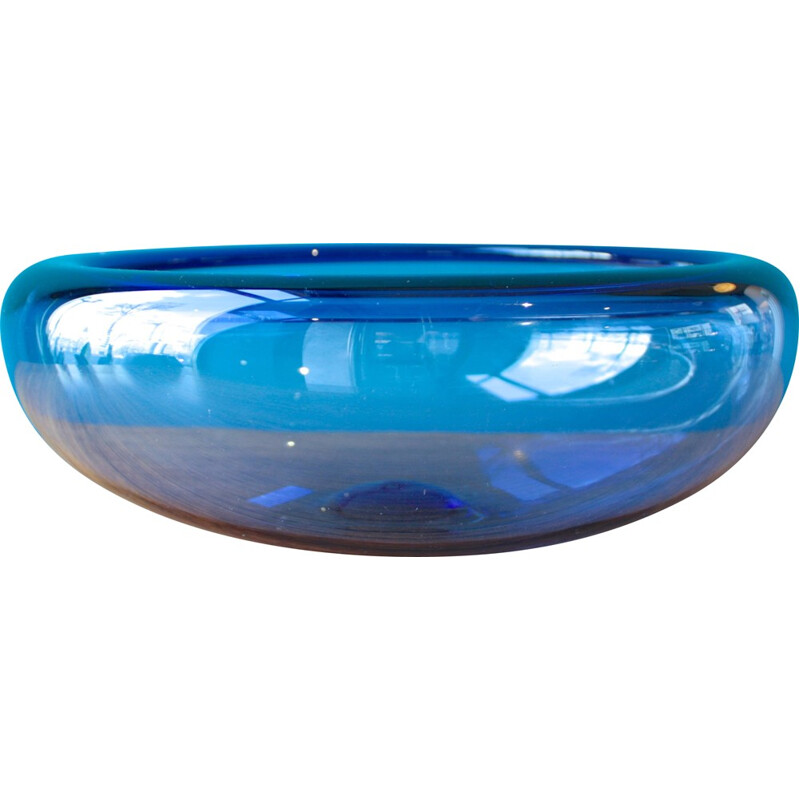 Large mid-century Holmegaard bowl in blue glass, Per LÜTKEN - 1950s