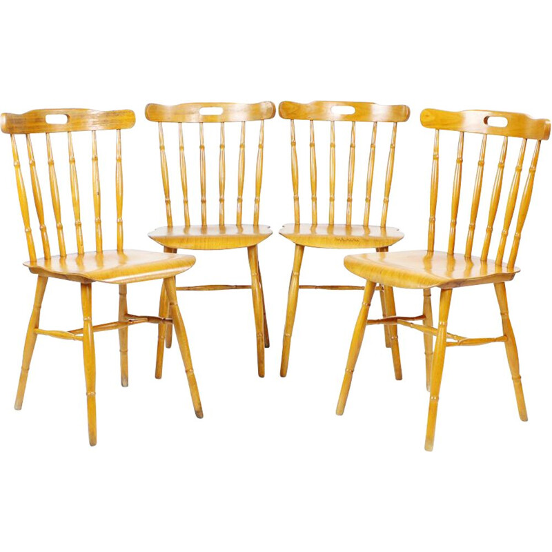 Lot de 4 chaises vintage en chêne, Tchécoslovaquie 1960