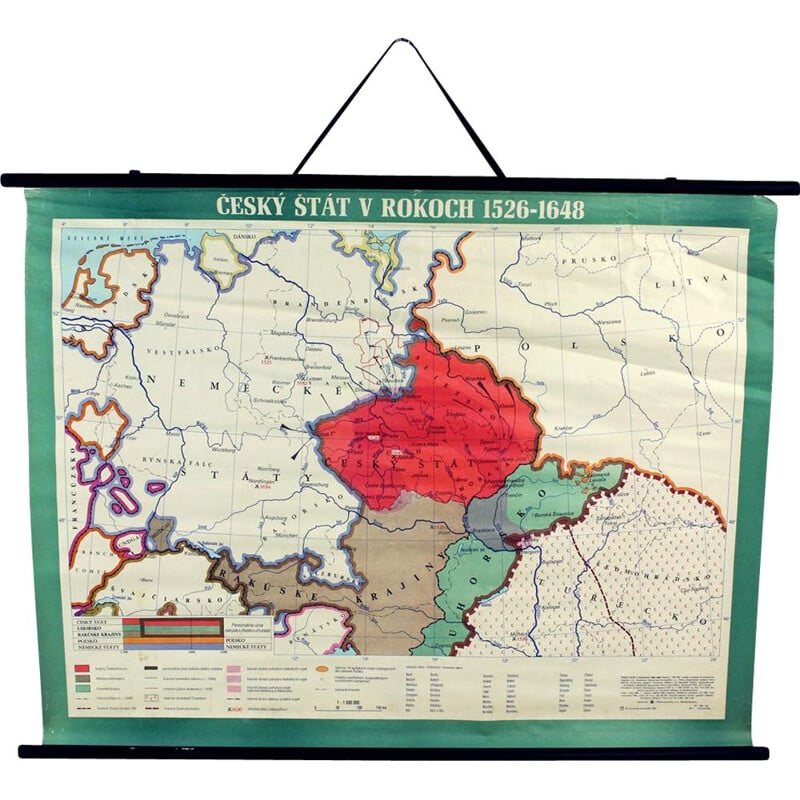 Vintage-Schulkarte "Der tschechische Staat 1526-1648" aus Plastik, Tschechoslowakei 1960