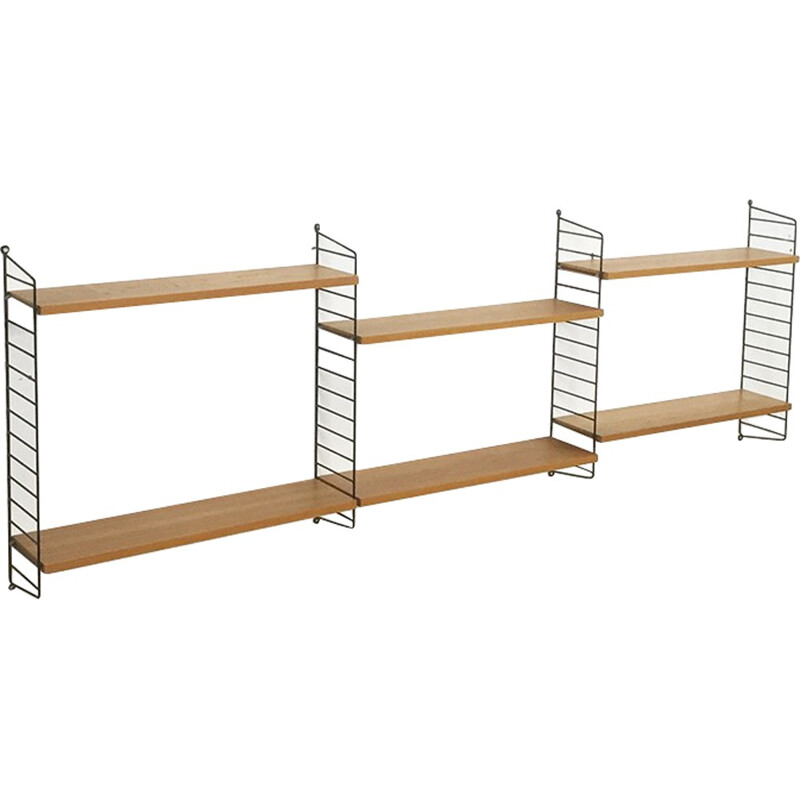 Mid-century String shelving system in elm wood and metal, Nisse STRINNING - 1960s