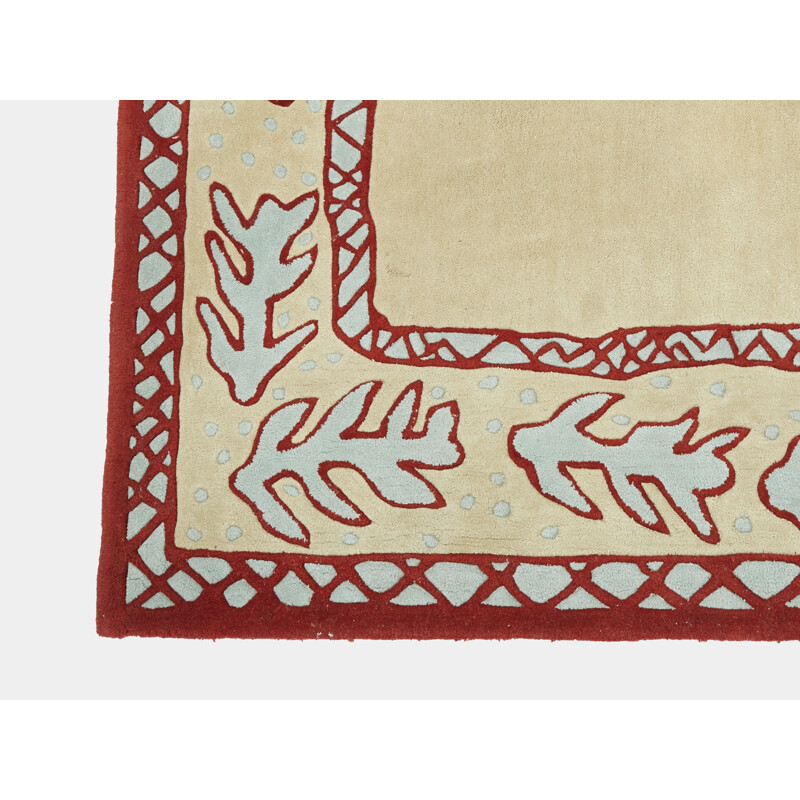 Vintage rug by Garouste and Bonetti beige red green wool 1993