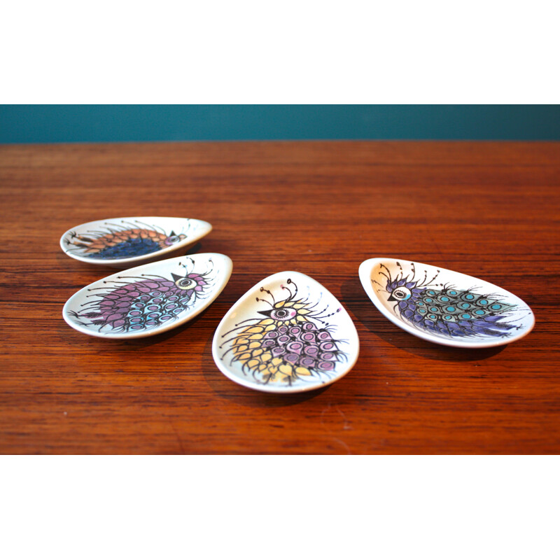 Ensemble de 4 petites assiettes Royal Copenhagen en céramique multicolore, Beth BREYEN - 1960
