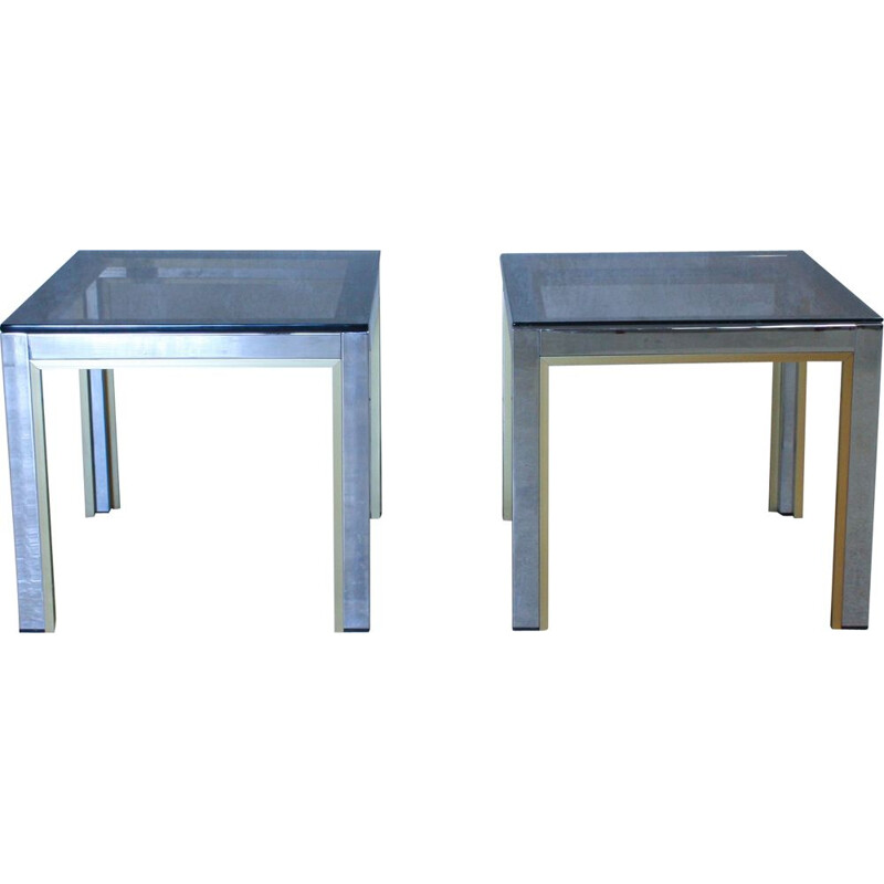 Pair of vintage Gold Chrome & Glass Side Tables by Renato Zevi, Italy 1970s