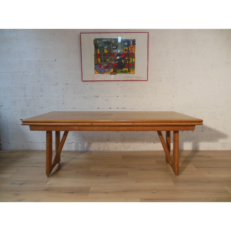 Table à repas en chêne doré, GUILLERME et CHAMBRON - années 60