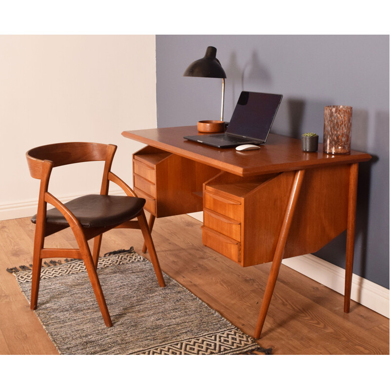 Vintage Teak Desk With Bookcase By Gunnar Nielsen Tibergaard Danish 