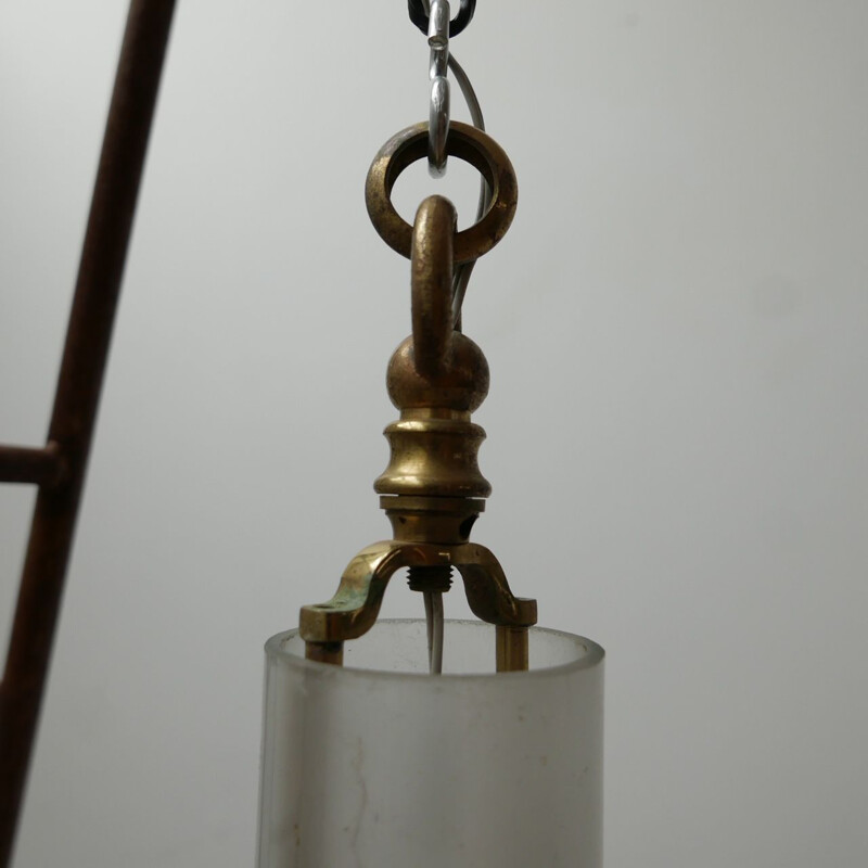 Vintage brass and glass suspension by Holophane, France 1920