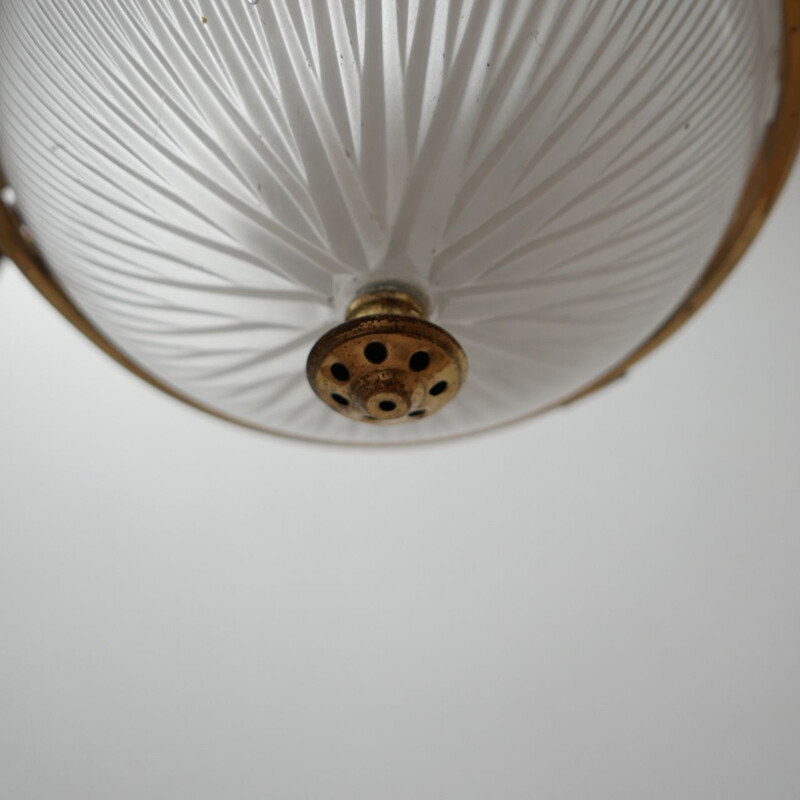 Vintage brass and glass suspension by Holophane, France 1920