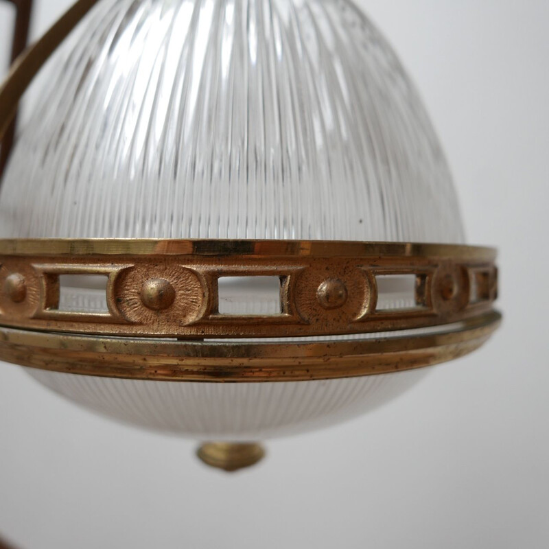 Vintage brass and glass suspension by Holophane, France 1920