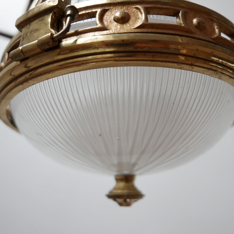 Vintage brass and glass suspension by Holophane, France 1920