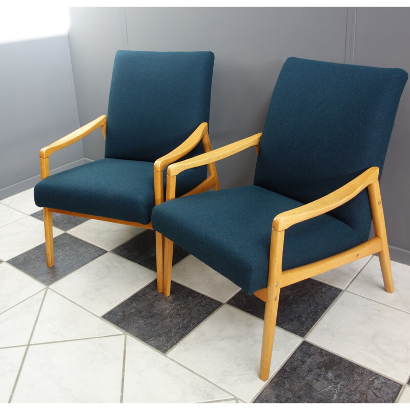 Pair of vintage chairs  Jiroutek Petrol color 1960s