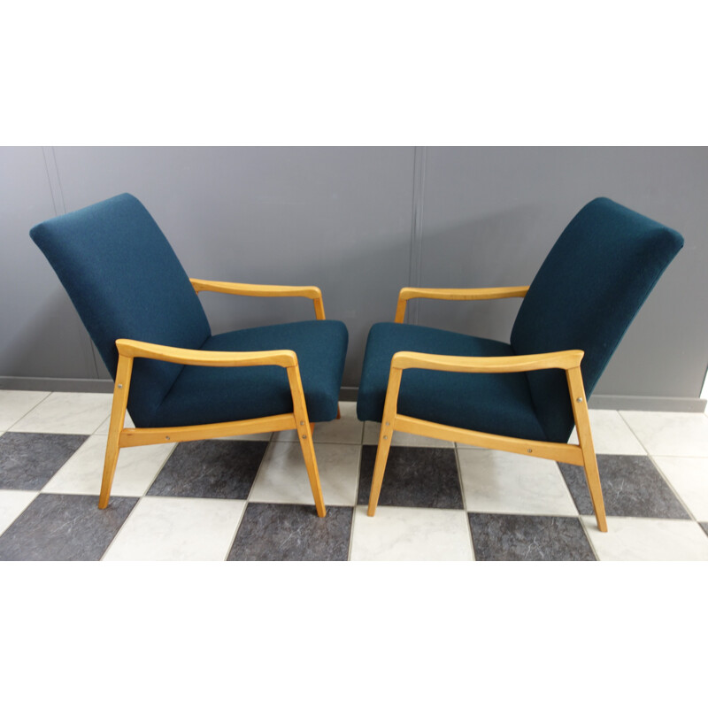 Pair of vintage chairs  Jiroutek Petrol color 1960s