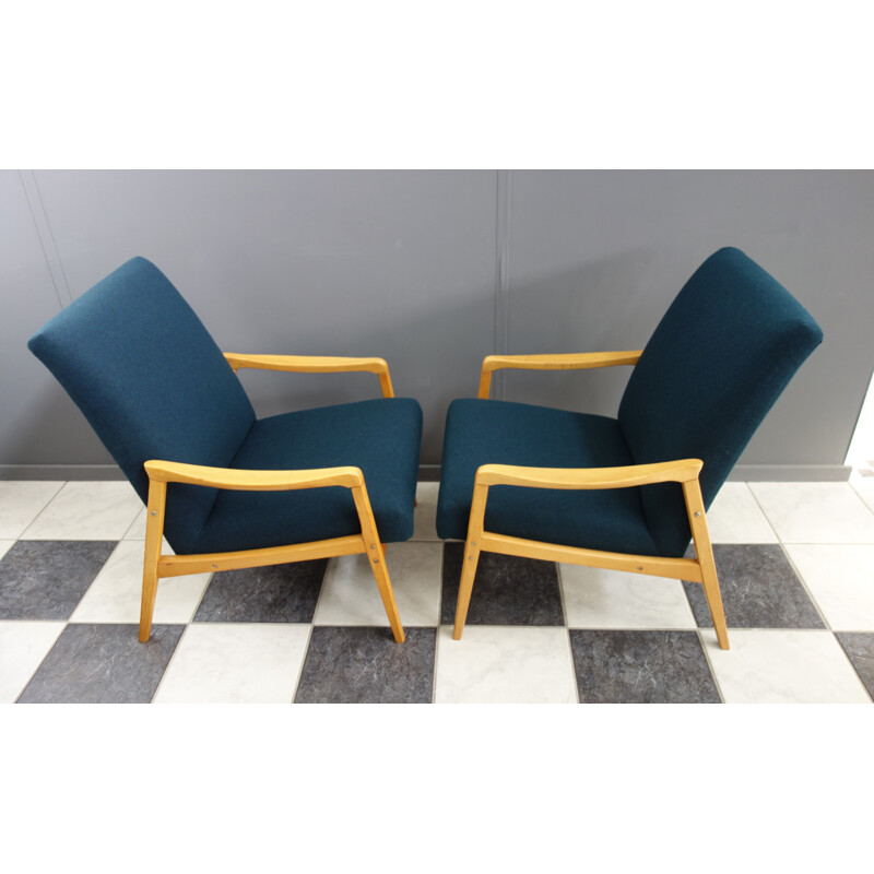 Pair of vintage chairs  Jiroutek Petrol color 1960s