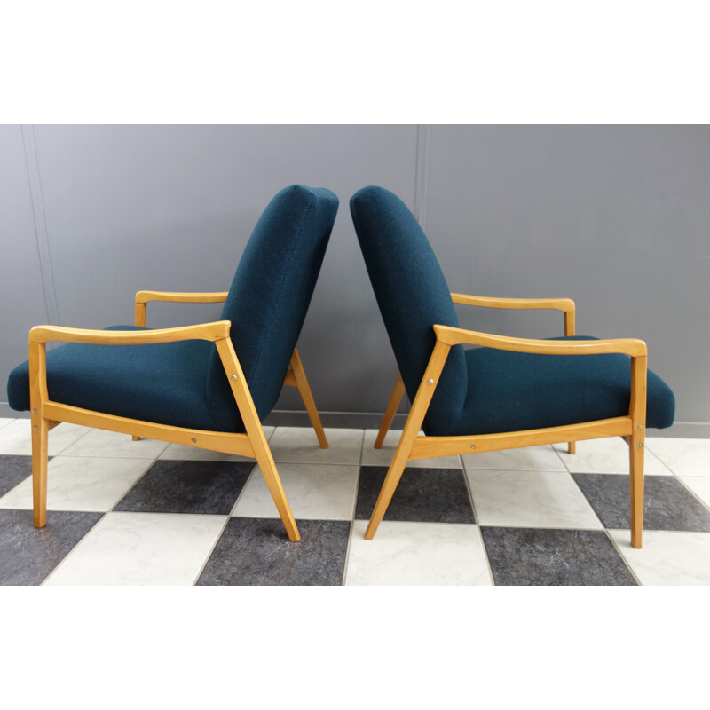 Pair of vintage chairs  Jiroutek Petrol color 1960s