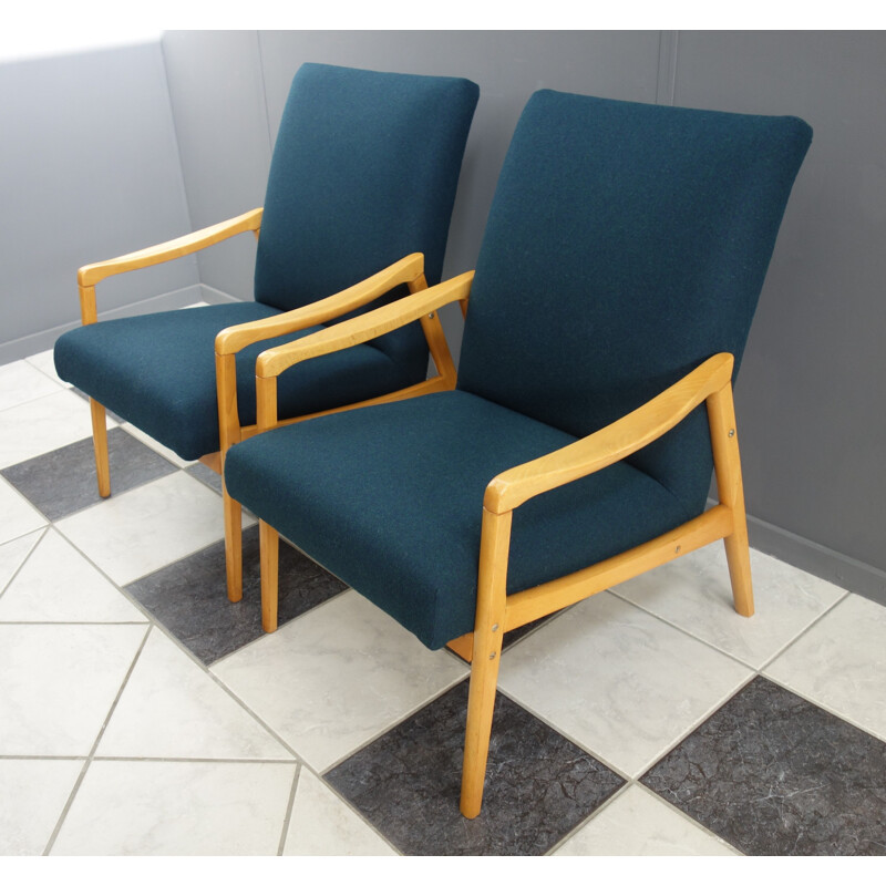 Pair of vintage chairs  Jiroutek Petrol color 1960s