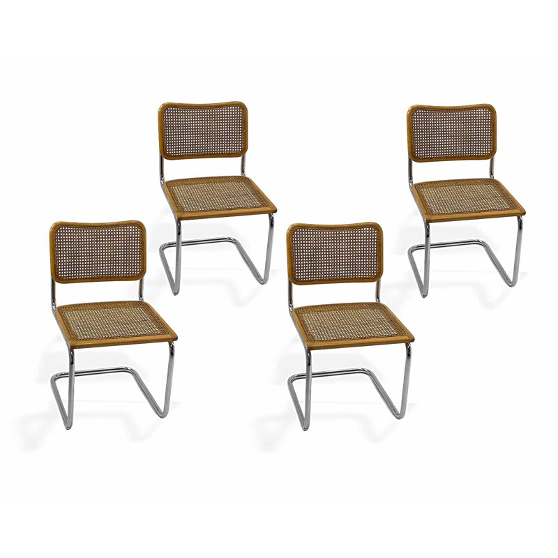 Lot de 4 chaises vintage Cesca B32 beiges, Marcel Breuer Italy