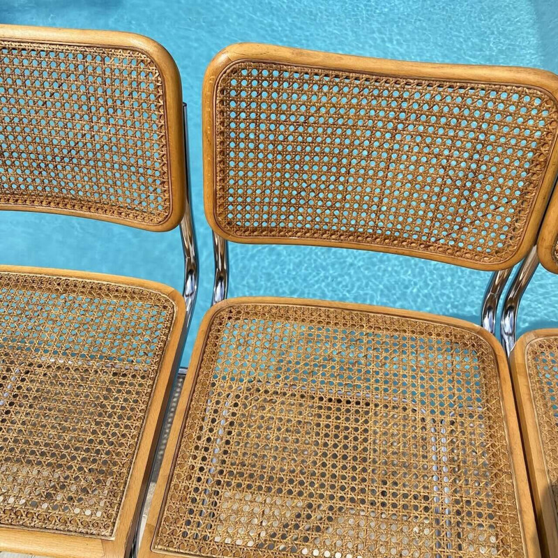 Set of 4 vintage Cesca B32 beige chairs, Marcel Breuer Italy