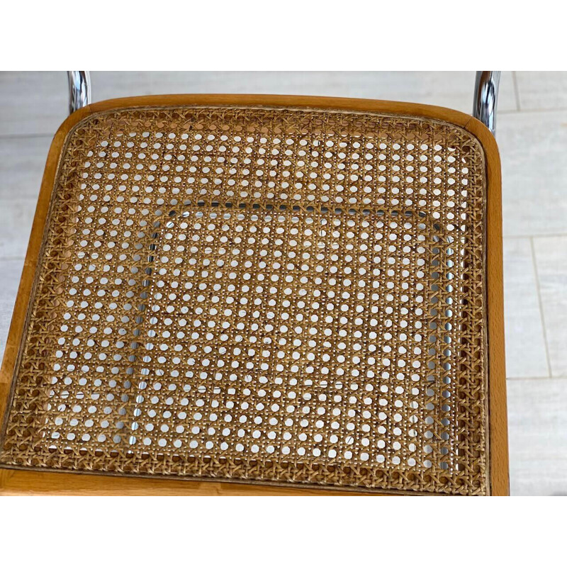 Lot de 4 chaises vintage Cesca B32 beiges, Marcel Breuer Italy
