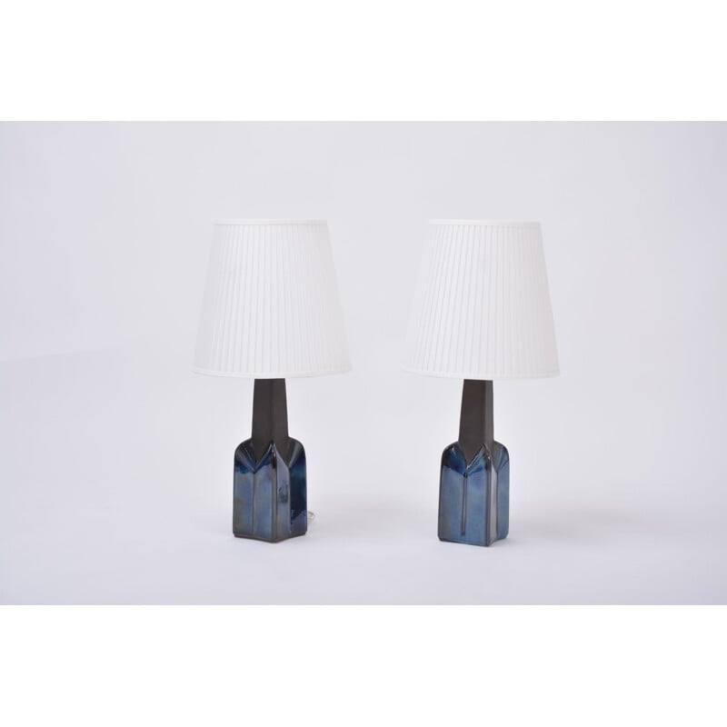 Pair of  Mid-Century Model 1029 Stoneware lamps blue by Einar Johansen for Soholm 1839