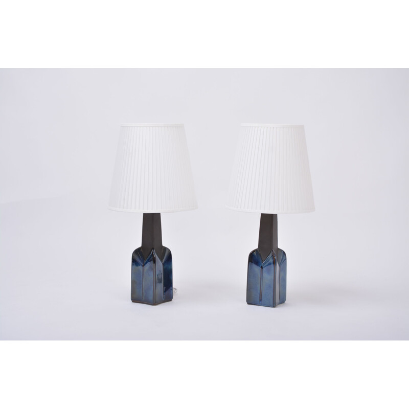 Paire de lampes vintage en grès bleu modèle 1029 par Einar Johansen pour Soholm 1839