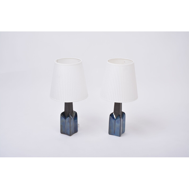 Pair of  Mid-Century Model 1029 Stoneware lamps blue by Einar Johansen for Soholm 1839