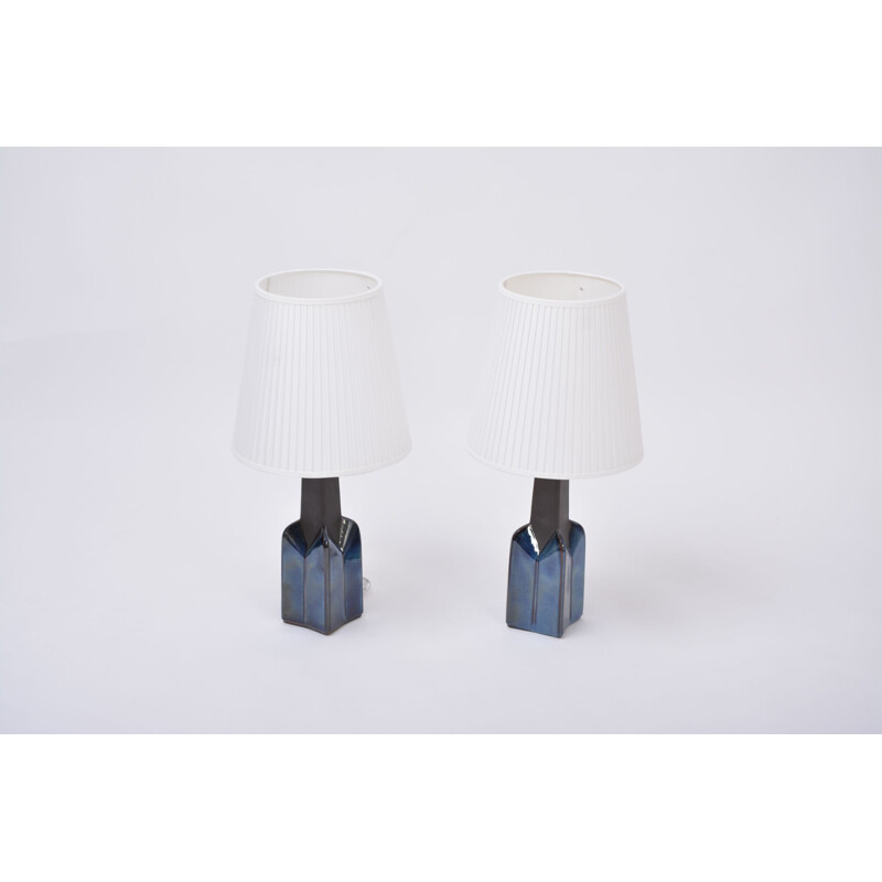 Paire de lampes vintage en grès bleu modèle 1029 par Einar Johansen pour Soholm 1839