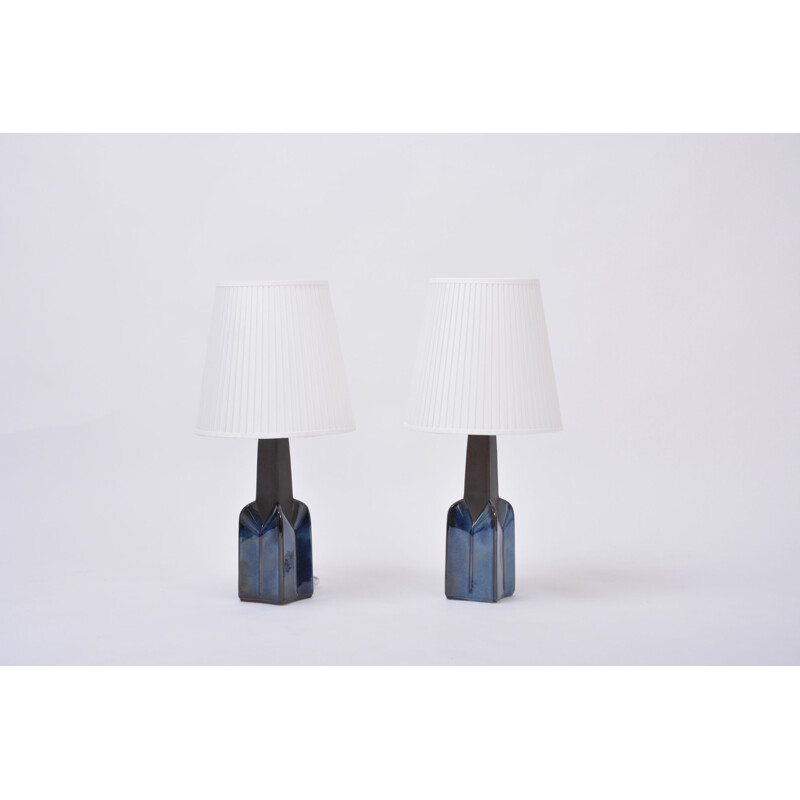 Pair of  Mid-Century Model 1029 Stoneware lamps blue by Einar Johansen for Soholm 1839