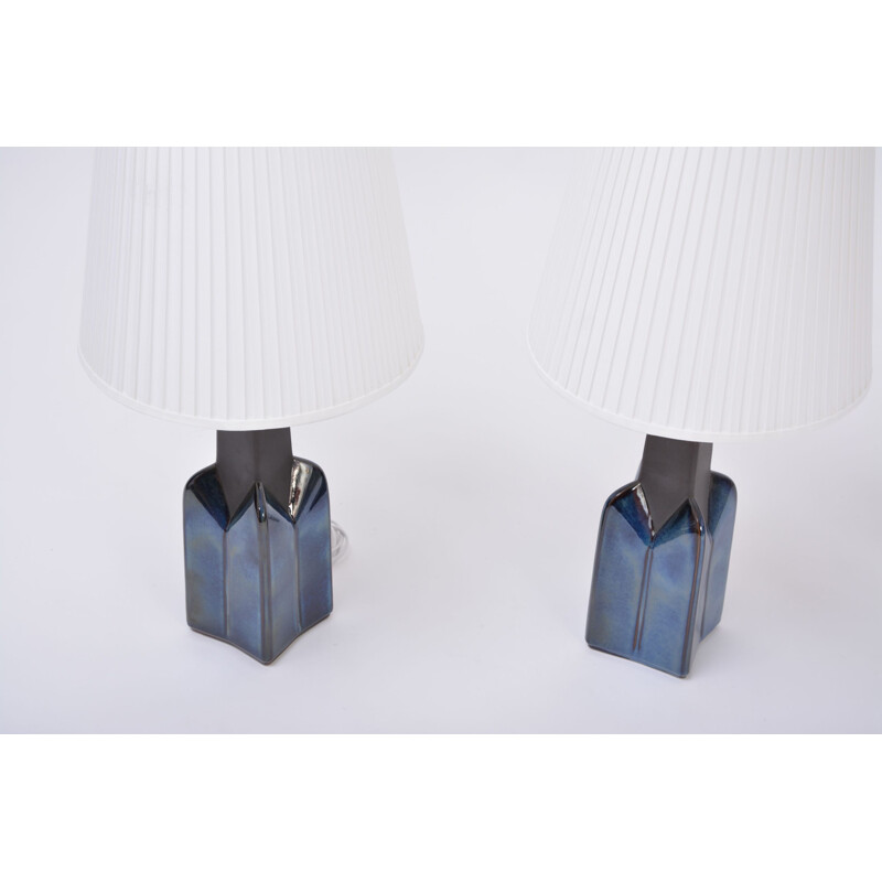 Pair of  Mid-Century Model 1029 Stoneware lamps blue by Einar Johansen for Soholm 1839