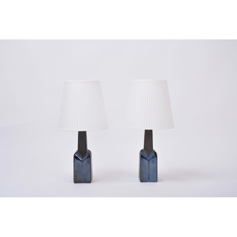 Pair of  Mid-Century Model 1029 Stoneware lamps blue by Einar Johansen for Soholm 1839