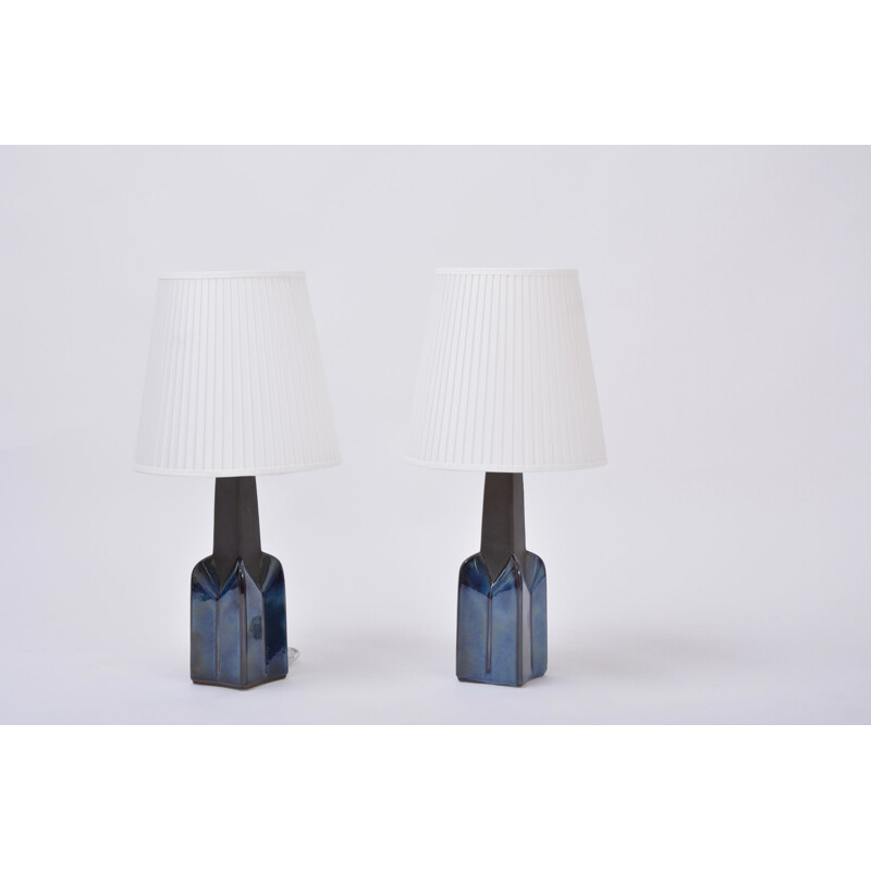 Pair of  Mid-Century Model 1029 Stoneware lamps blue by Einar Johansen for Soholm 1839