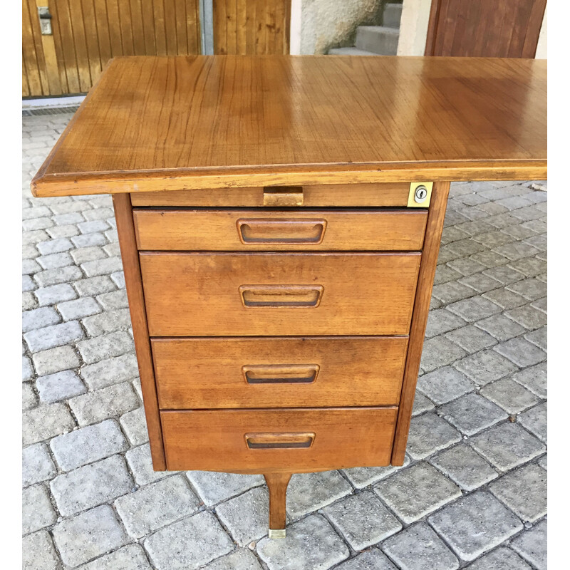 Vintage desk with curved top in solid wood and veneer 1970