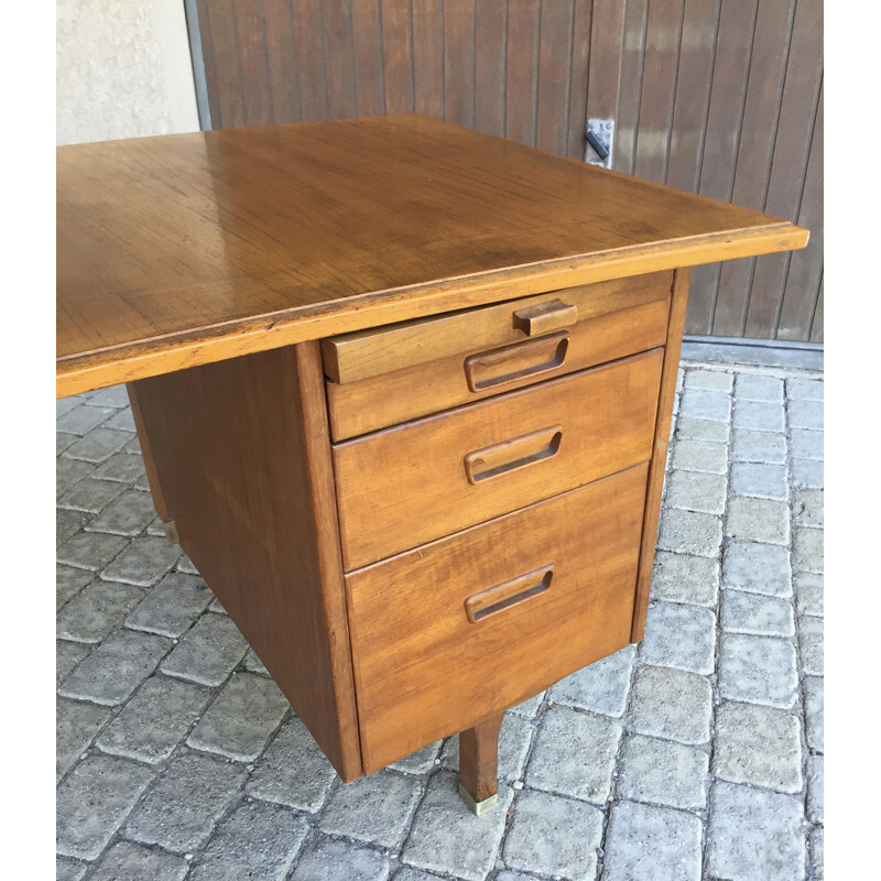 Vintage desk with curved top in solid wood and veneer 1970