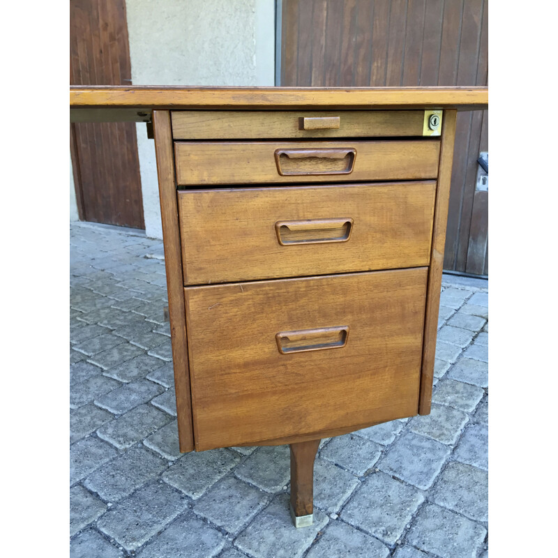 Vintage desk with curved top in solid wood and veneer 1970