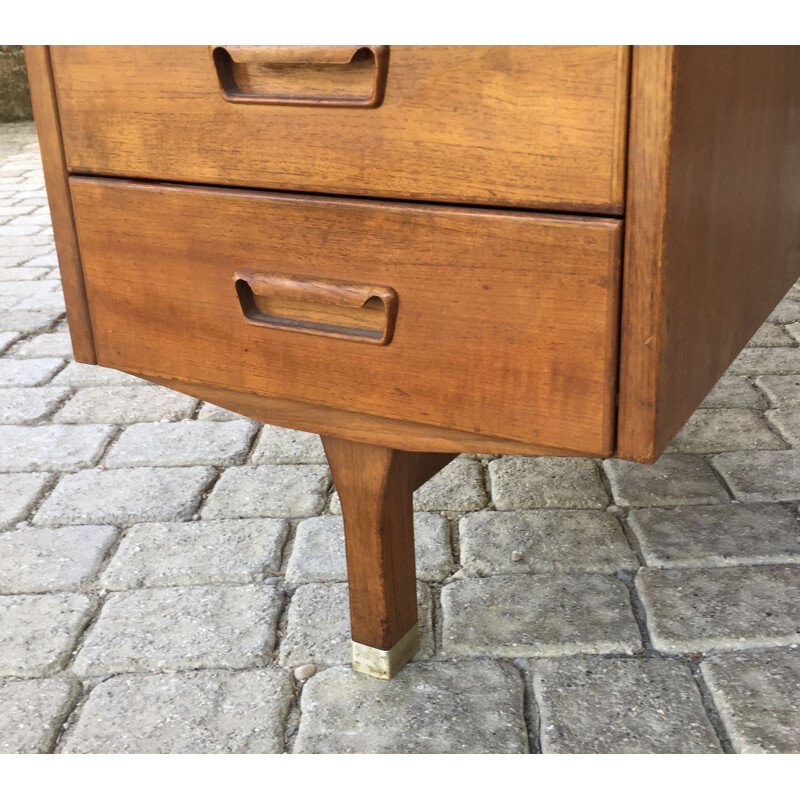 Vintage desk with curved top in solid wood and veneer 1970