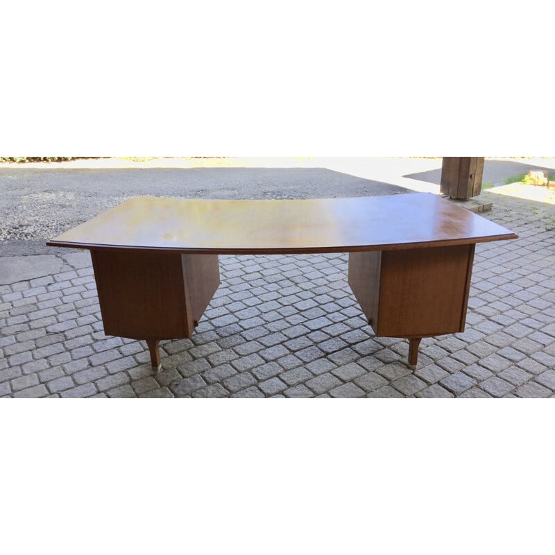 Vintage desk with curved top in solid wood and veneer 1970