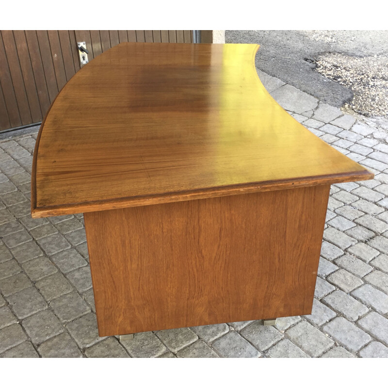 Vintage desk with curved top in solid wood and veneer 1970