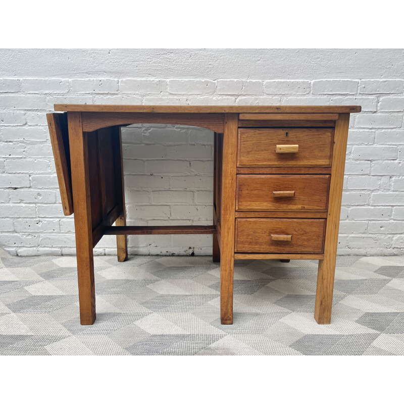 Bureau à rallonge vintage en bois avec tiroirs 
