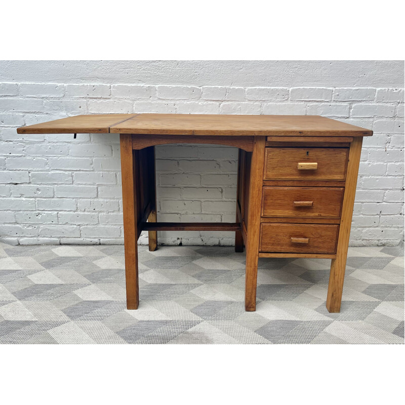 Vintage Wooden Extending Desk with Drawers 