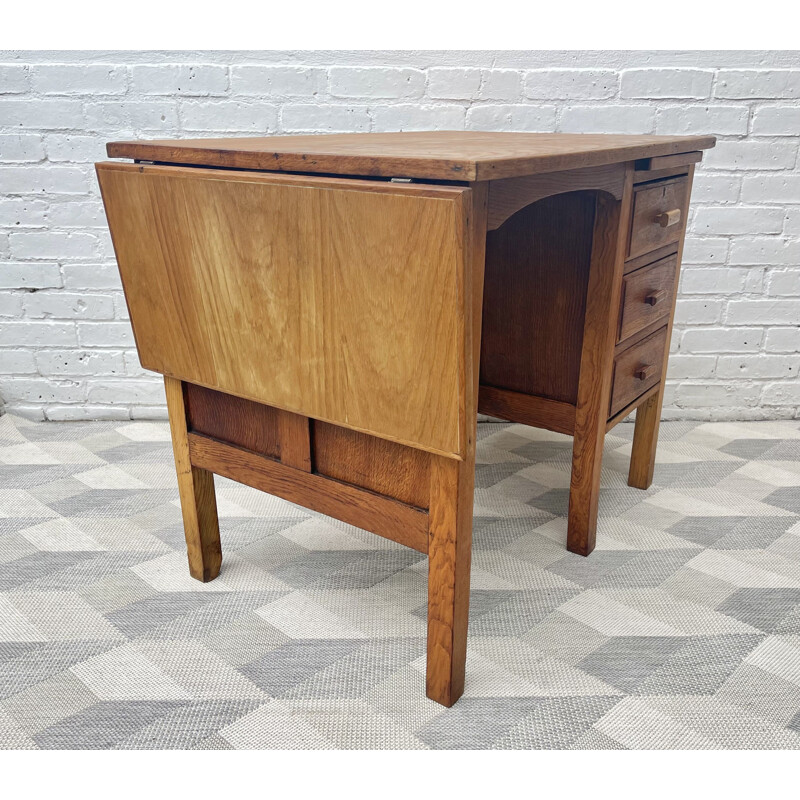 Bureau à rallonge vintage en bois avec tiroirs 