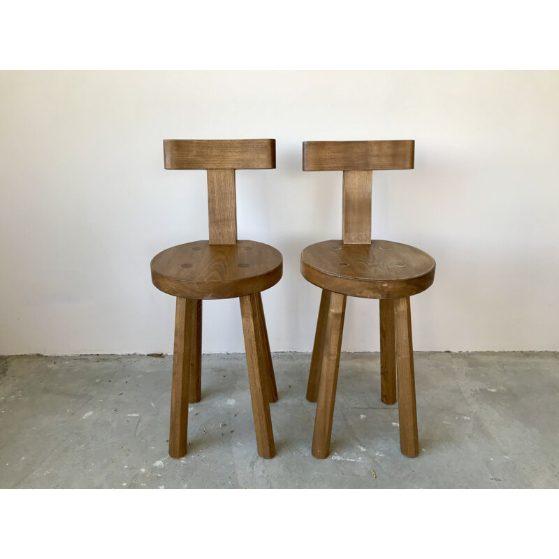 Pair of vintage solid oak chairs 1950