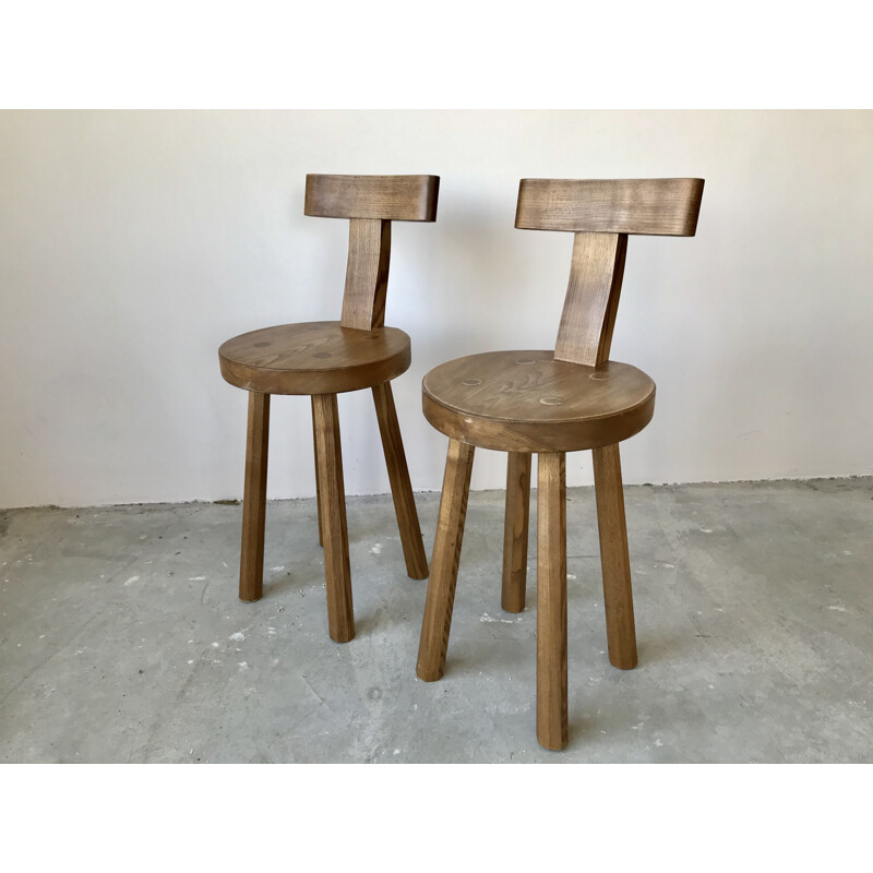 Pair of vintage solid oak chairs 1950