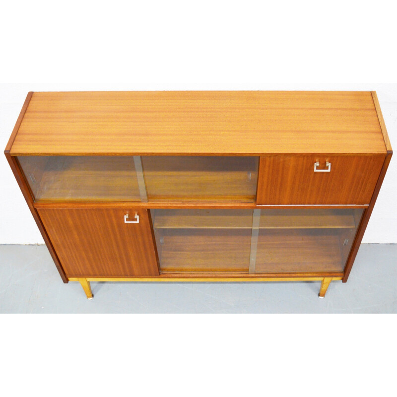 Large mid-century cabinet in teak and glass - 1960s