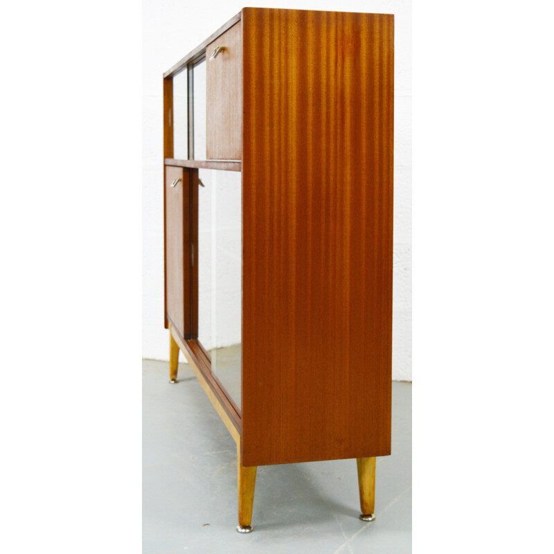 Grand buffet vintage en teck et verre - 1960