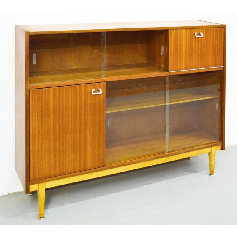 Large mid-century cabinet in teak and glass - 1960s
